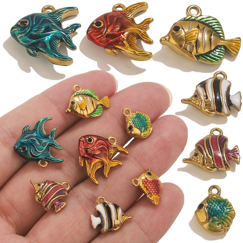 Jewelry Making Tools And Supplies - 4pcs Stainless Steel Enamel Ocean Fish
