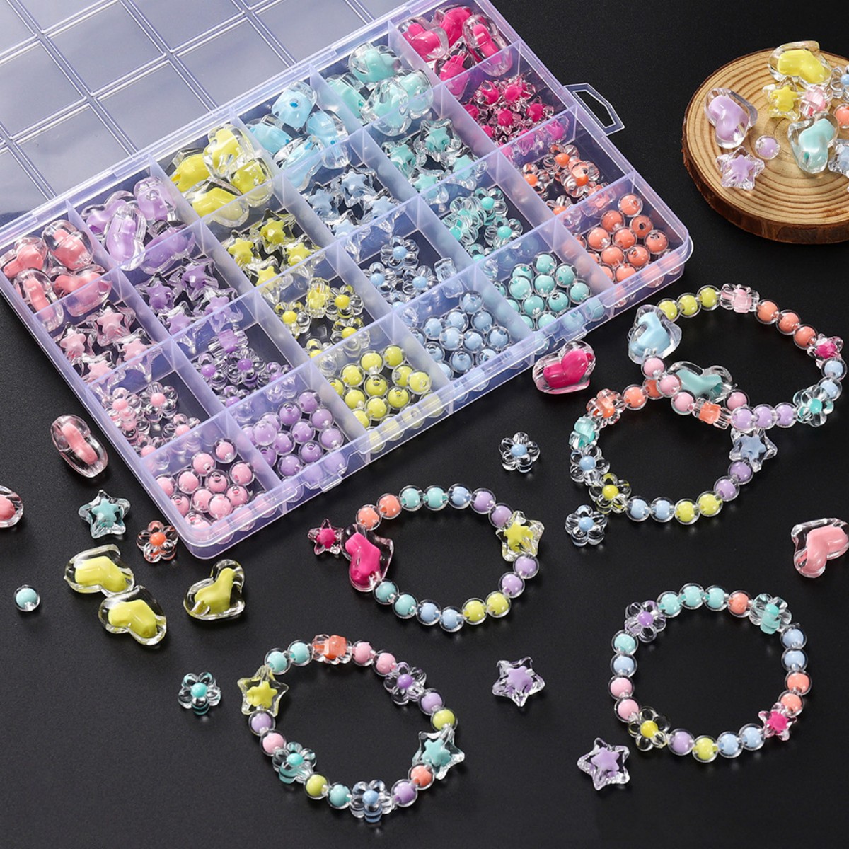 174pcs/Box Heart Acrylic Beads - Jewelry Making For Birthday Party 리뷰 및 가격